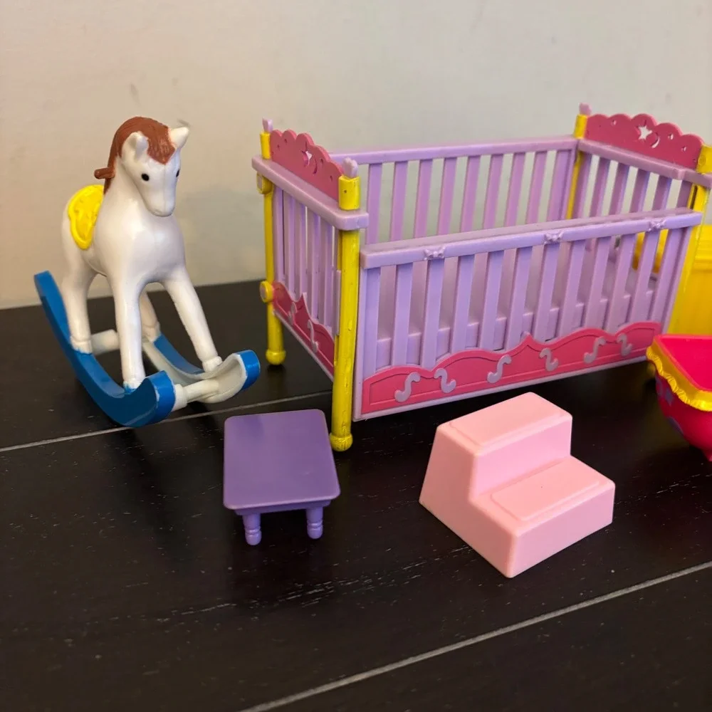 Vintage Kid Kore Dollhouse Furniture Lot | Crib Rocking Horse Wagon | 8pc Set